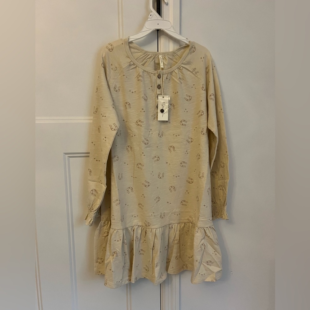 Rylee+cru Kids Cream Long-Sleeve Ruffle Hem Dress